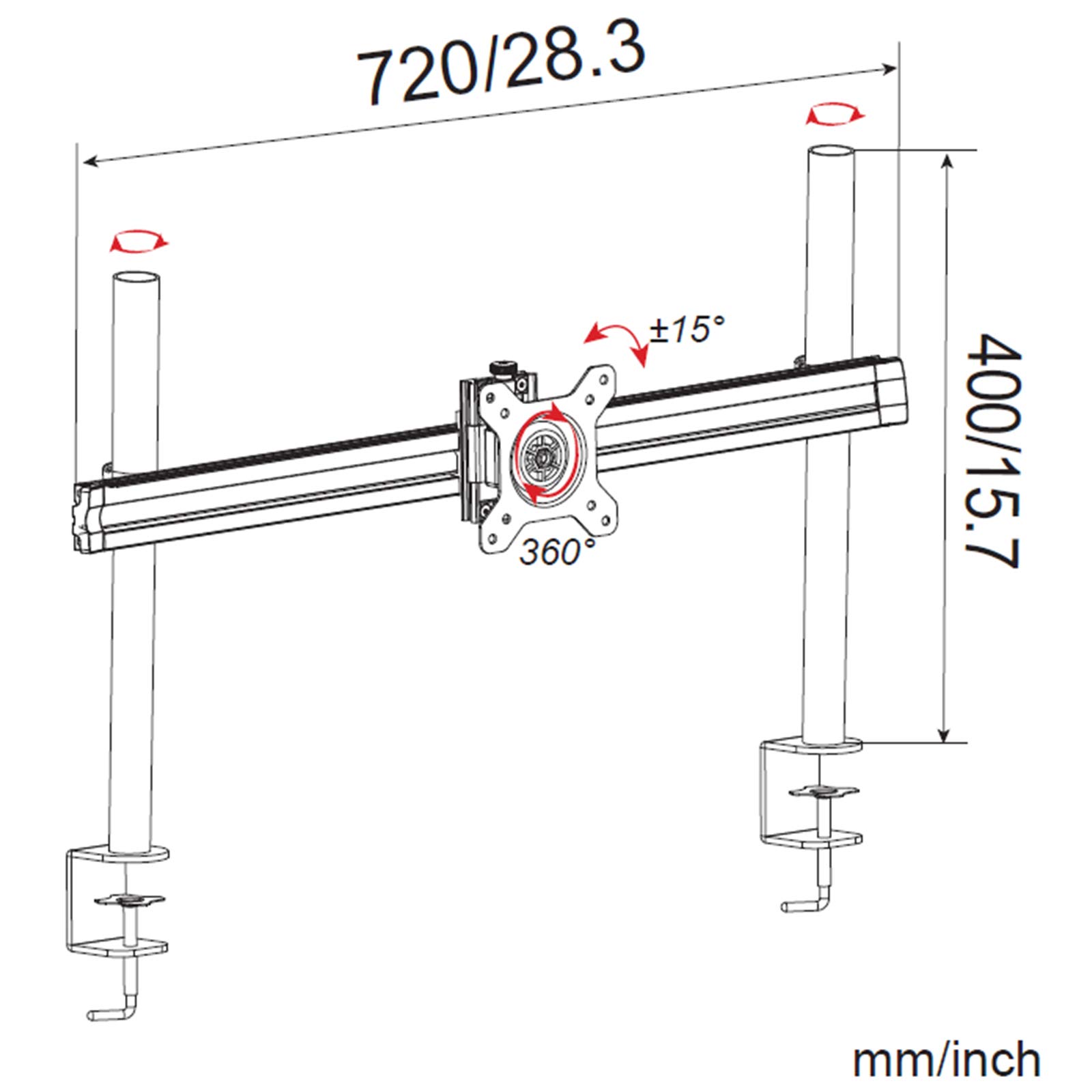 HFTEK MP210C Support de bureau, pour écran de 15 à 49 ", avec pince de fixation, convient aux modèles de trous de fixation VESA de 75/100