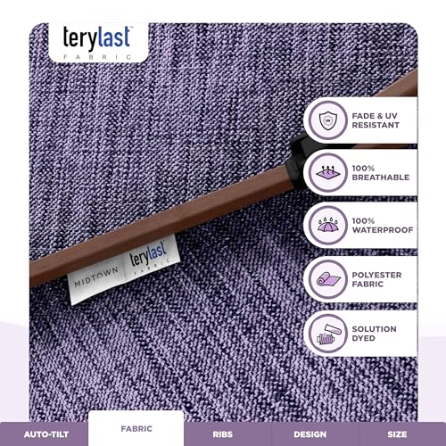 Image of Midtown Umbrellas Wooden 2-8 Ft Patio Umbrella, Textured Purple Canopy