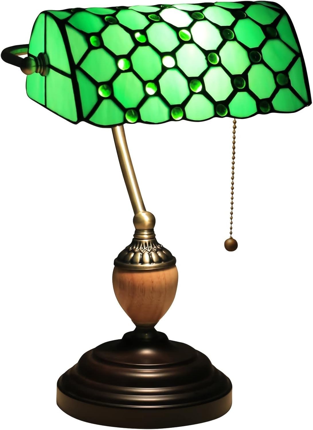 DFAEEKIYO Table Lamp Vintage Stained Glass Desk with Alloy Base Antique Crystal(Green)