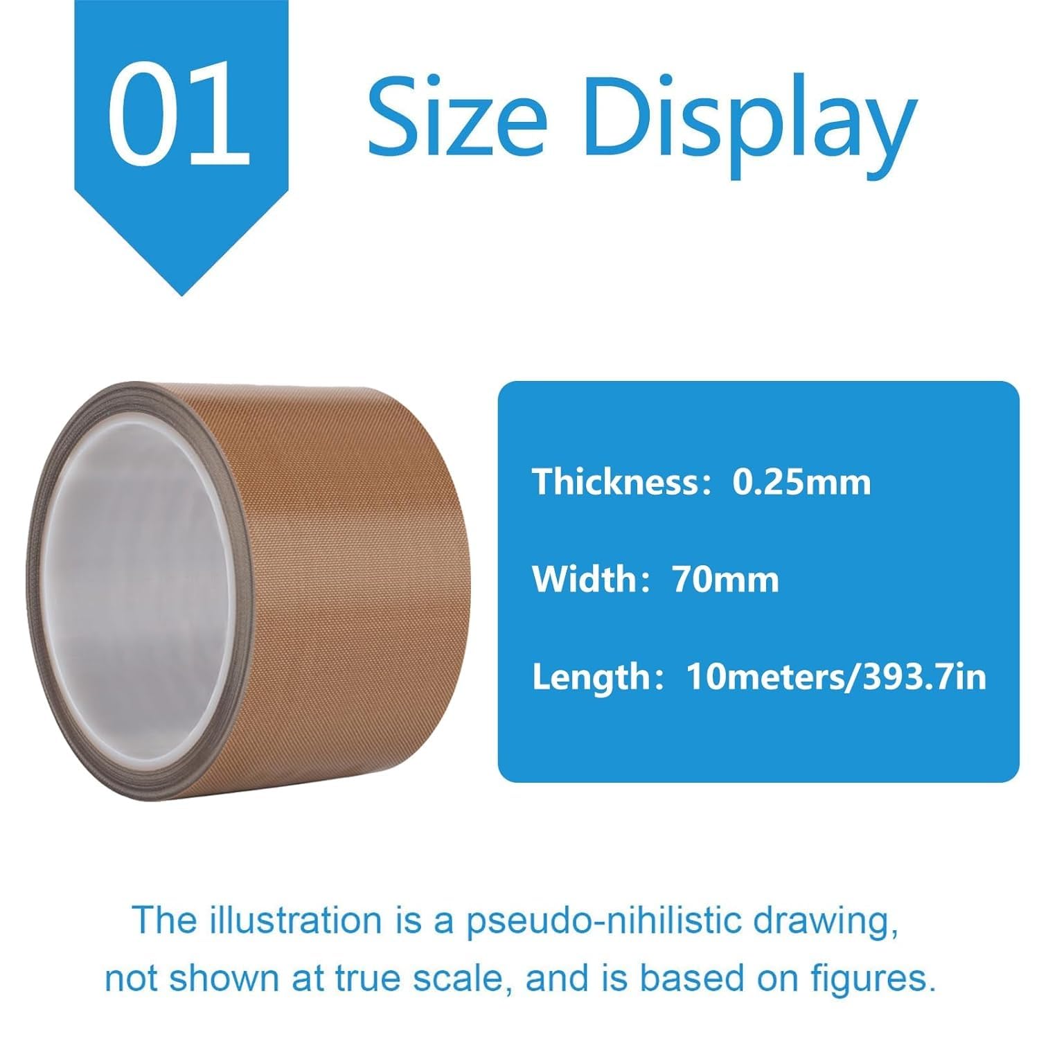 Cinta de tela de teflón, Cinta autoadhesiva de PTFE for equipos industriales 260 °C 7 cm 10 m 0,13-0,25 mm(Thick0.25mm)