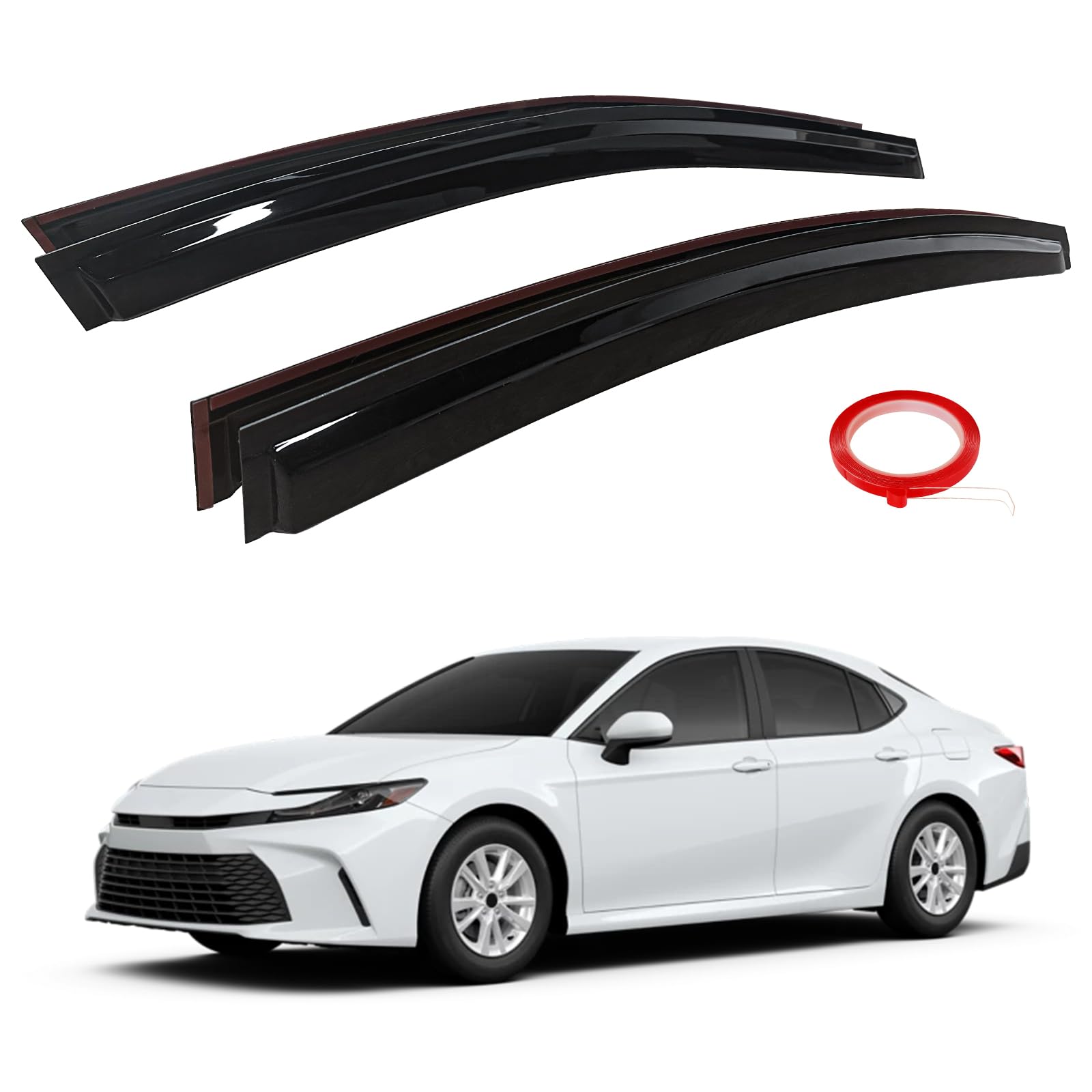 AUXKO Window Rain Guards for Toyota Camry LE XE XLE XSE 2025 2026 - Tape-On Shatterproof Sun Smoke Guard Vent Visor with 3M Double Side Tape | Side Wind Deflectors Accessories for Camry Car Window