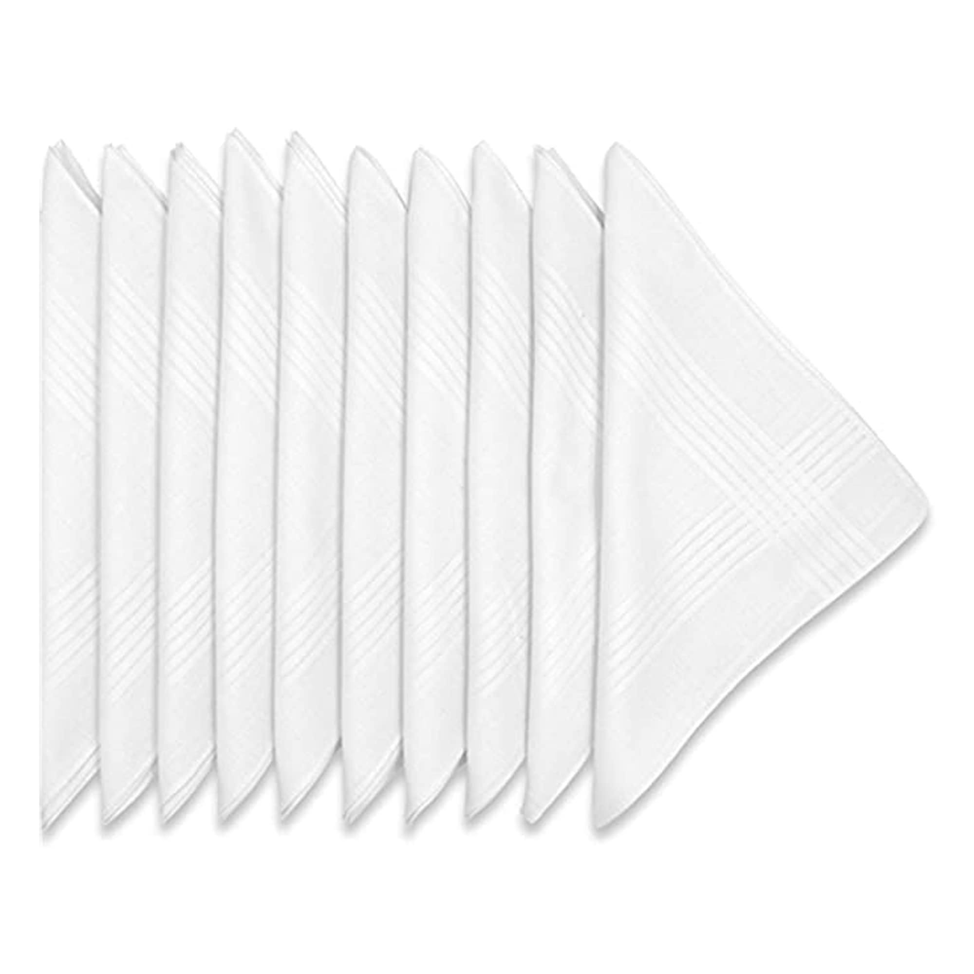 Kav Men's White Pack Of 20 Handkerchief With Imprinted Border - 36X36cm Polycotton Multifunctional Large Pocket Squares Hankies For Gentle, Grandfathers, Fathers, Dads
