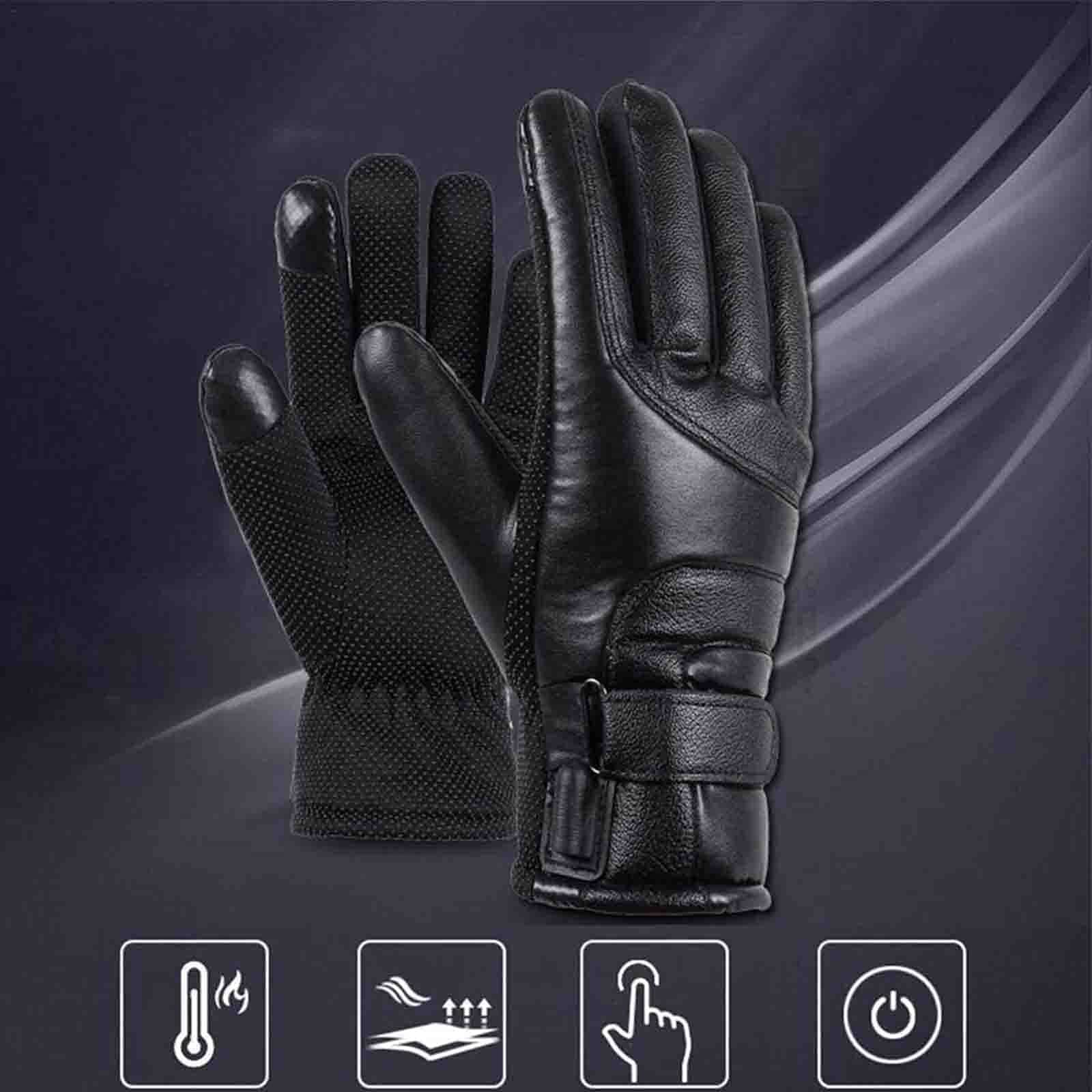 Guantes térmicos Guantes térmicos de Invierno eléctricos Pantalla táctil USB Cuero Impermeable Negro para Mujeres Hombres Esquí Ciclismo