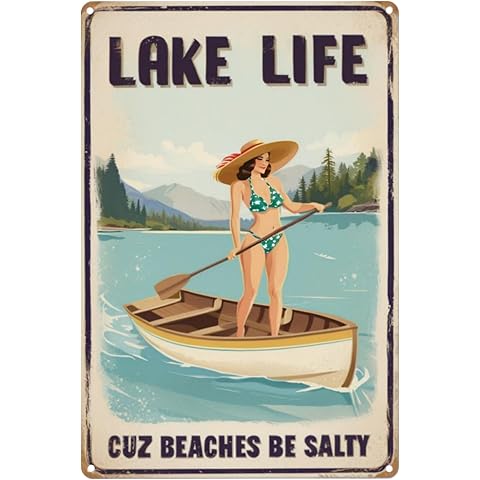 Lake House Decor Vintage Metal Tin Sign Lake Life Cuz Beaches Be Salty Signs Lake H...