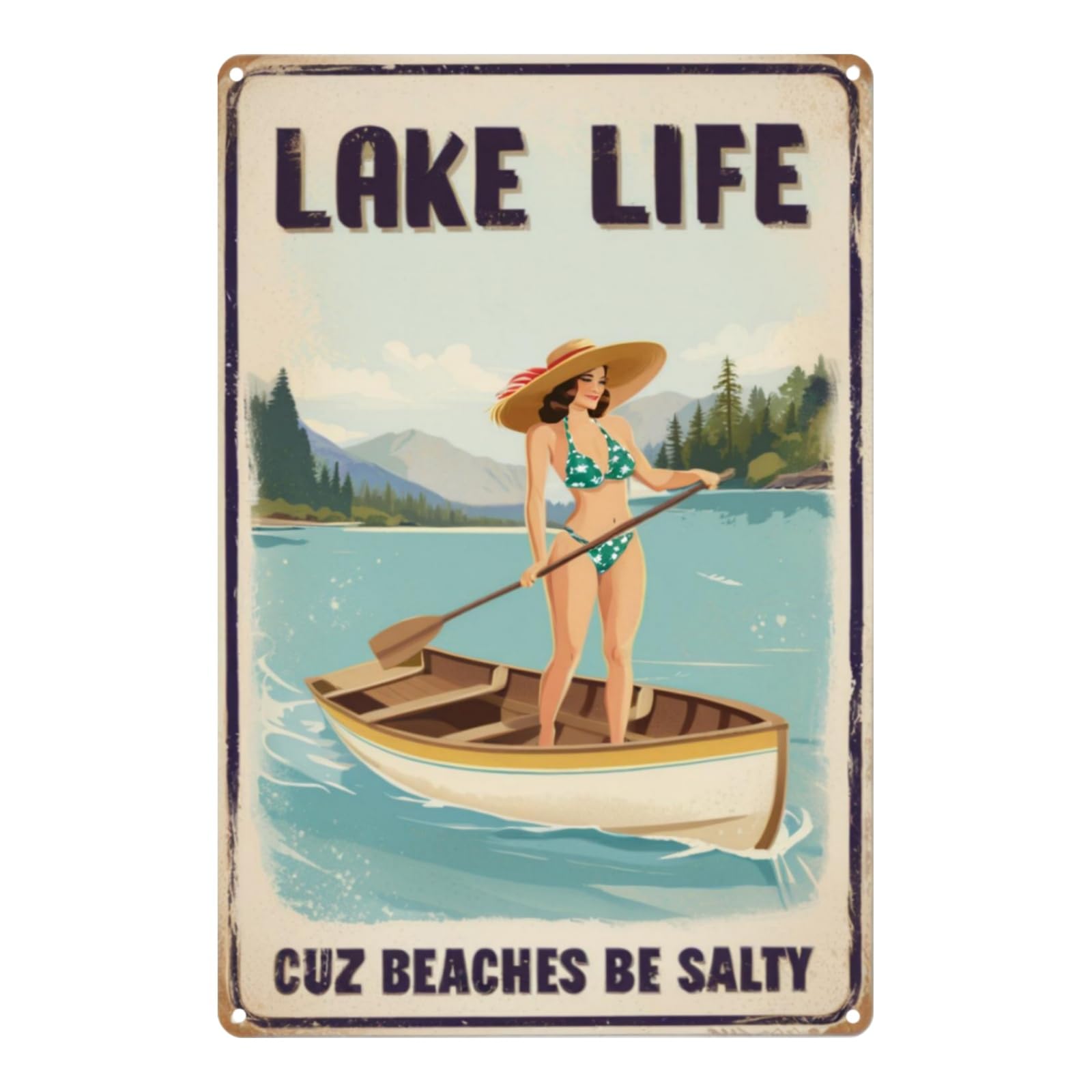 Lake House Decor Vintage Metal Tin Sign Lake Life Cuz Beaches Be Salty Signs Lake House Gifts Lake Life Wall Decor 8 X 12 Inch