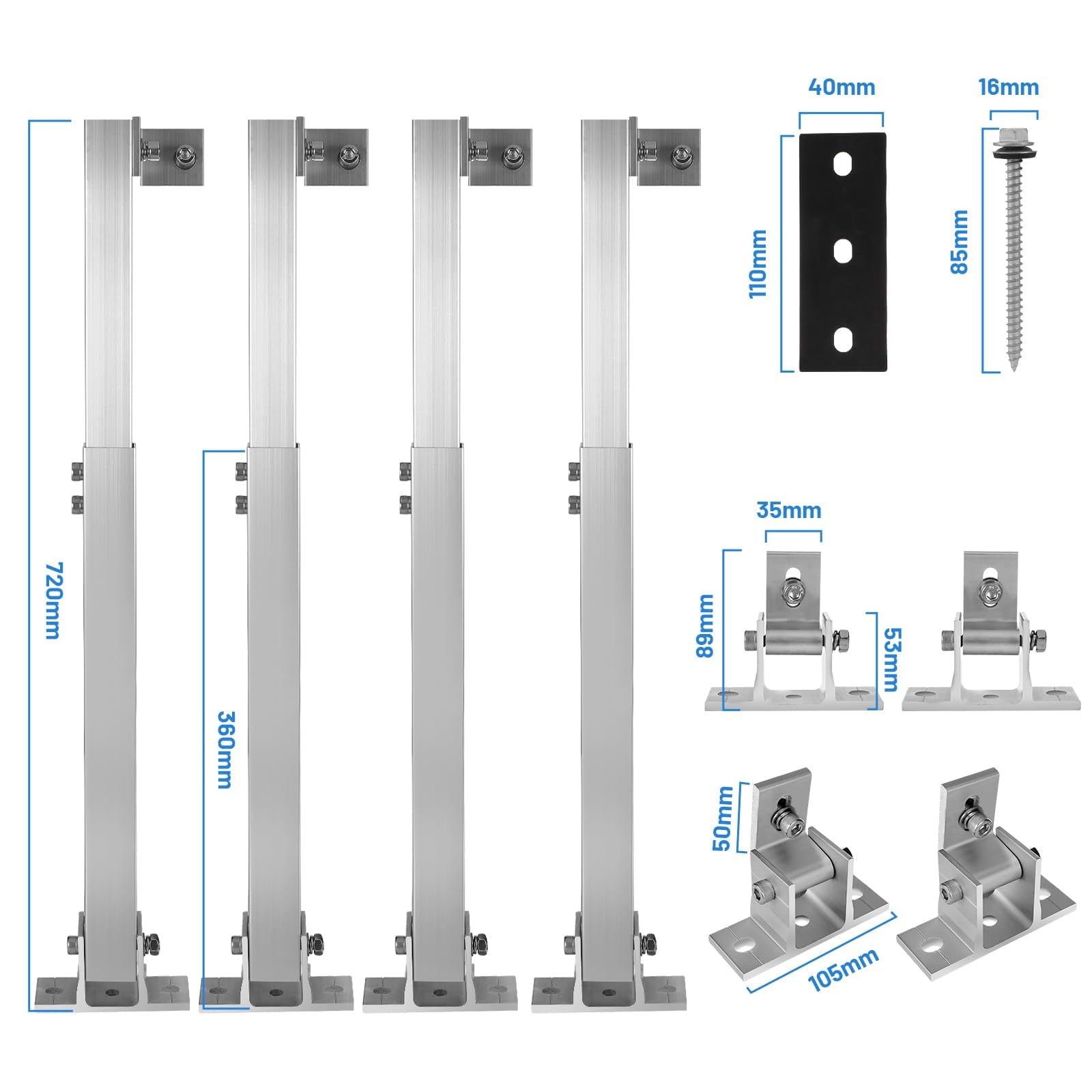 Royouzi Soporte para Panel Solar,1 Pares de Soporte para Panel Solar de Suelo de Aluminio con áNgulo Ajustable de 15°-30°, Adecuado para Barcos, Autocaravanas, Sistemas de Techo Fuera de La Red (2)