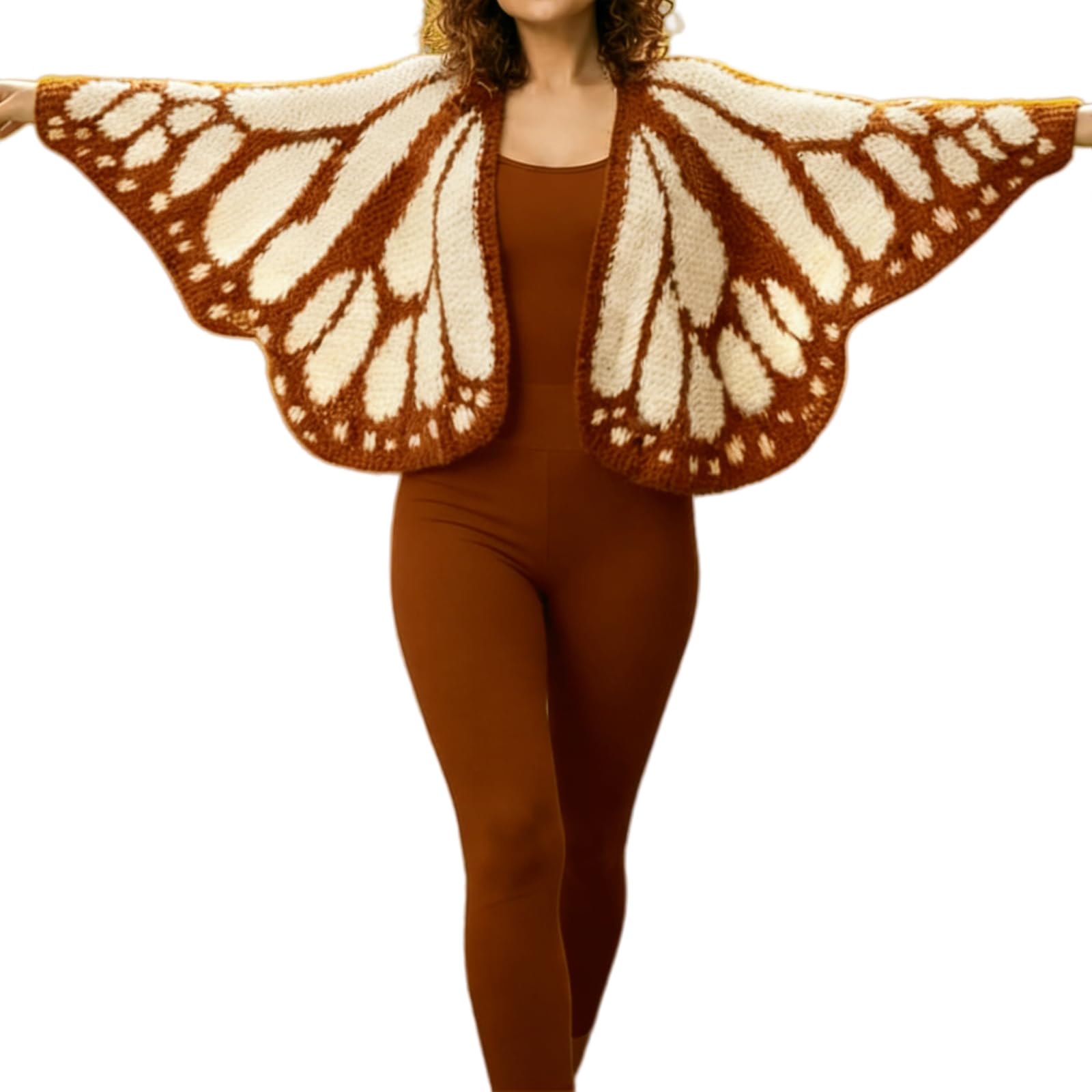 2026 wielokolorowy monarcha motyl dzianinowy kardigan, otwarty przód szydełkowany monarcha motyl kardigan/sweter boho dzianinowy okrycie