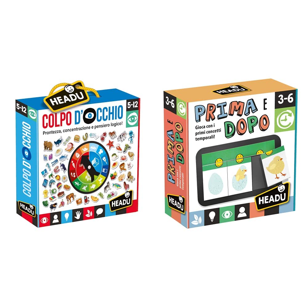 Headu- Colpo d'Occhio Gioco Educativo, Multicolore, IT24162 & Prima e Dopo! Gioco Educativo per Bambini dai 3 ai 6 Anni, IT25442
