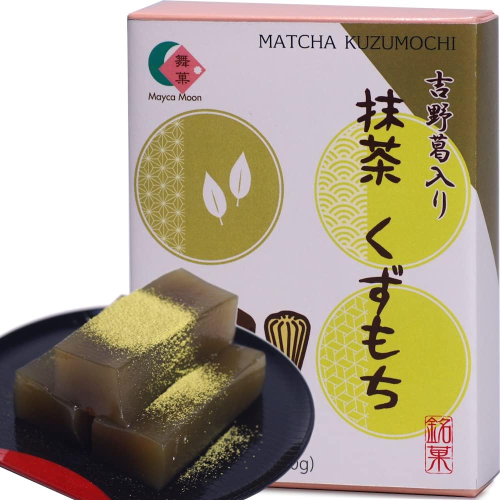 Mayca Moon Matcha Kuzumochi with Matcha Powder Wagashi Traditional Japanese sweets Green tea Kuzu Mochi