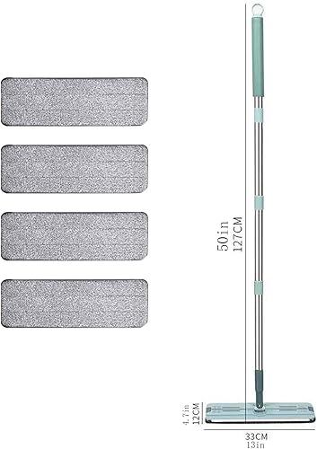 Miniatura 6 de Trapeador de polvo para limpieza de suelos, trapeador plano seco y húmedo con mango de poste de extensión de acero inoxidable, 4 almohadillas