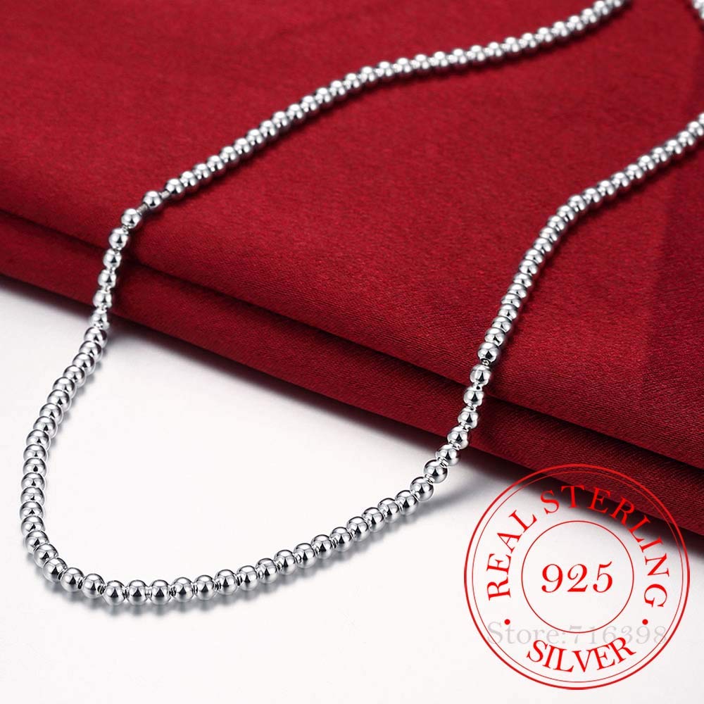 Collar de cadena de bolas con cuentas lisas 925 de 4mm/8mm/10mm para mujer, joyería de compromiso de boda