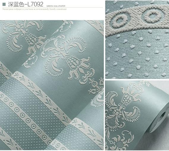 Q QIHANG Modern Simple European Striped 3D Embossed Damask Non-Woven Wallpaper Bedroom Living Room TV Background Wall 20.87 Wx393.7 L Non-Pasted (Dark Blue)