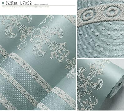 Q QIHANG Modern Simple European Striped 3D Embossed Damask Non-Woven Wallpaper Bedroom Living Room TV Background Wall 20.87 Wx393.7 L Non-Pasted (Dark Blue)