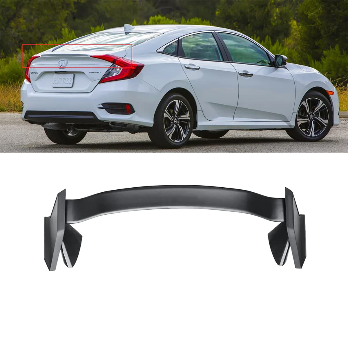 YOUNGERCAR Trunk Rear Spoiler Wing Fit for 2016-2021 10th Honda Civic Sedan FK7 4DR Type-R Style ABS Unpainted Matte Black Rear Trunk Splitter Wing Spoiler