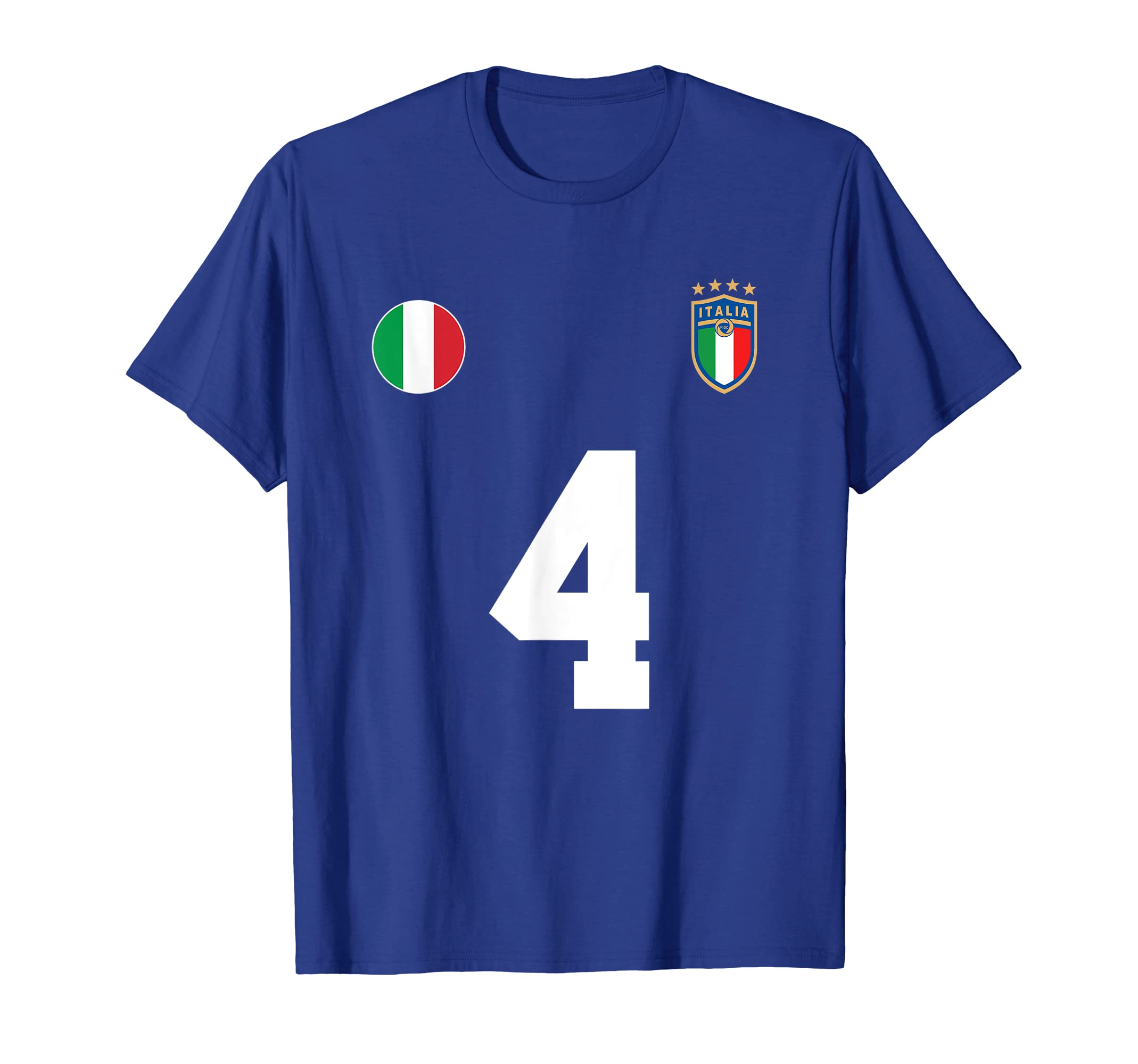 SPORTTEE Co.Italia Team Sports Number 4 Italy Soccer Fan Italian Flag T-Shirt