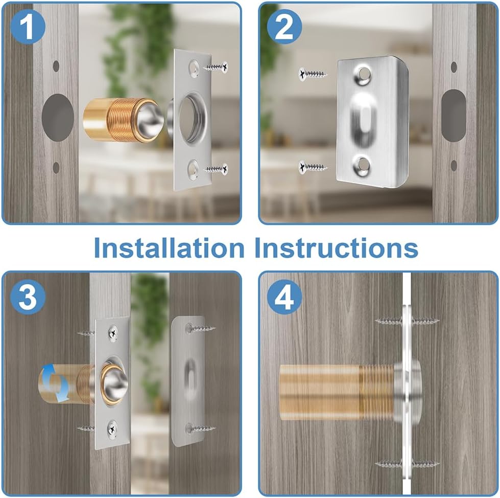 2PCS YsDiYxYw Ball Catch for Top of Door-Closet Door Latch Replacement Hardware, Stainless Steel, Recessed Installation, Adjustable Spring