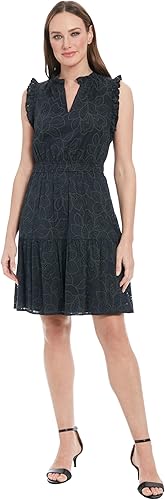 London Times Women's Dresses Womens Sleeveless Elastic Waist Ruffle Trim A-Line 