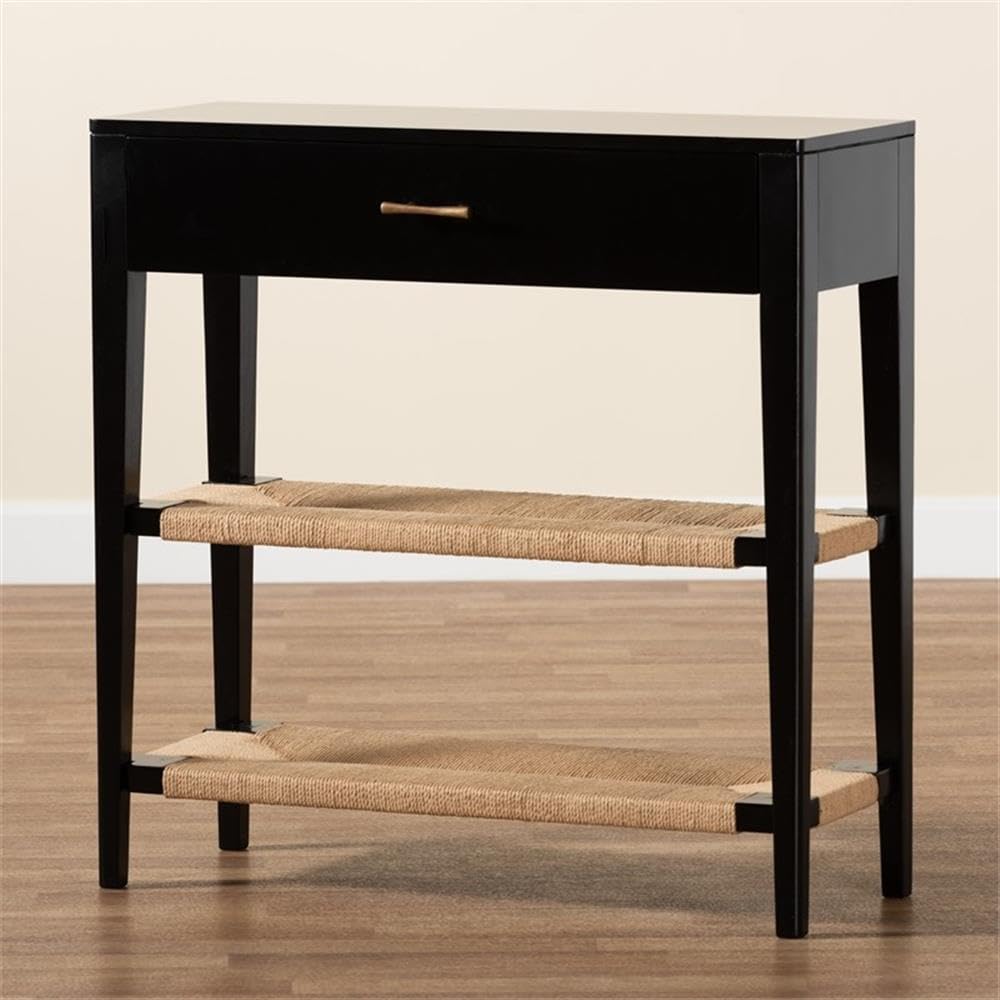 Baxton Studio Freya - Consolle in legno Bayur con 1 cassetto, finitura nera, finitura