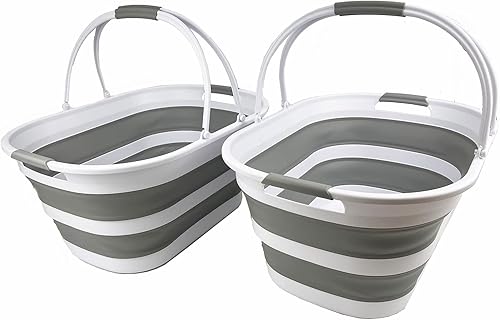 SAMMART Cesta de plástico plegable de 38 litros (10 galones), contenedor de almacenamiento plegable, tina de lavado portátil, cesta de lavandería