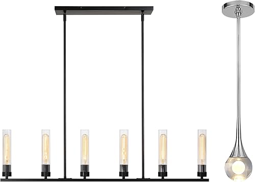 Untrammelife Lámpara de araña lineal negra moderna de 6 luces 1 luz colgante de globo de cristal de lágrima