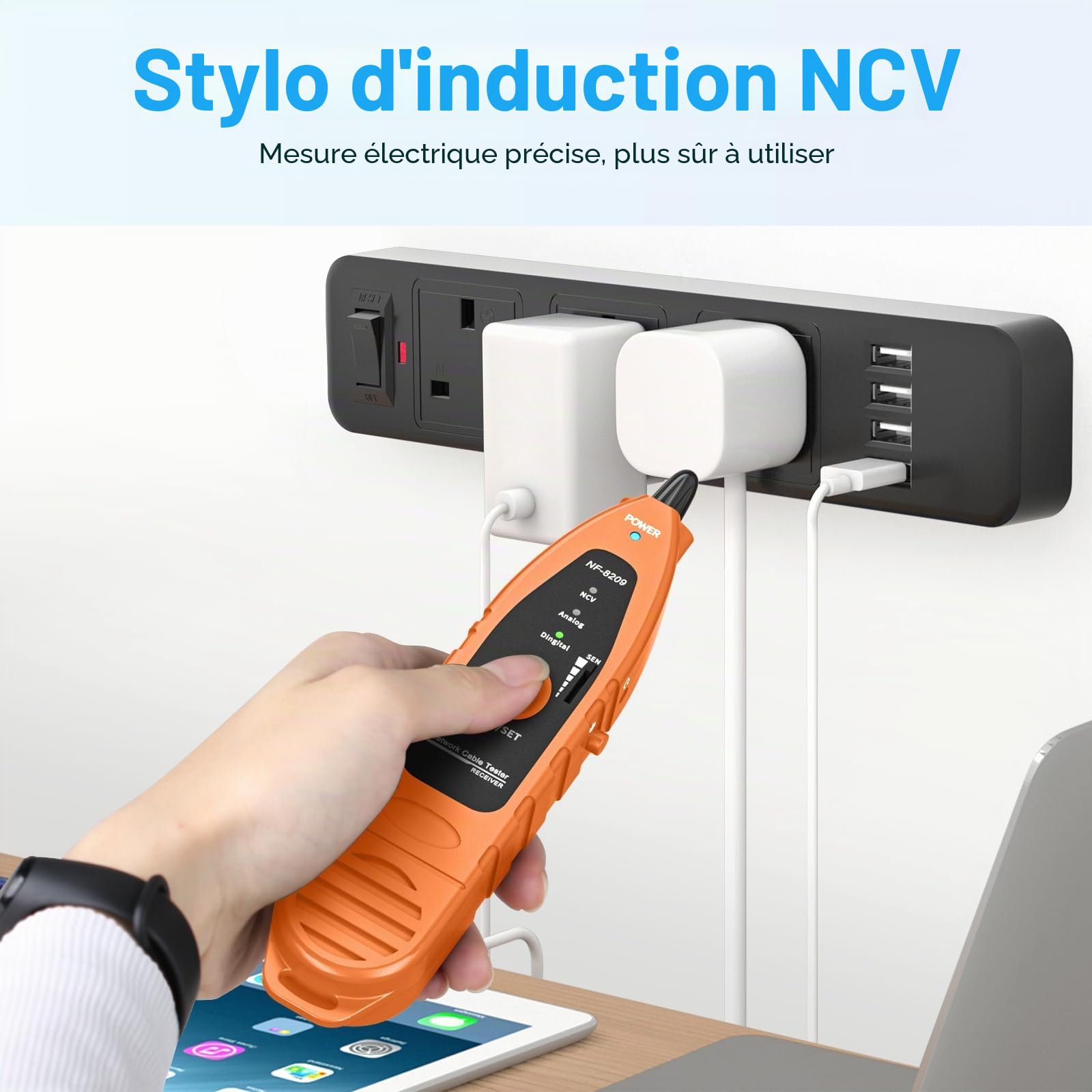 Testeur de câble avec traqueur de fil PoE multifonction pour câble réseau NF-8209 avec contrôle de câble LAN sans contact pour Cat5 Cat6 Tracker Underground Telephone Finder Outil