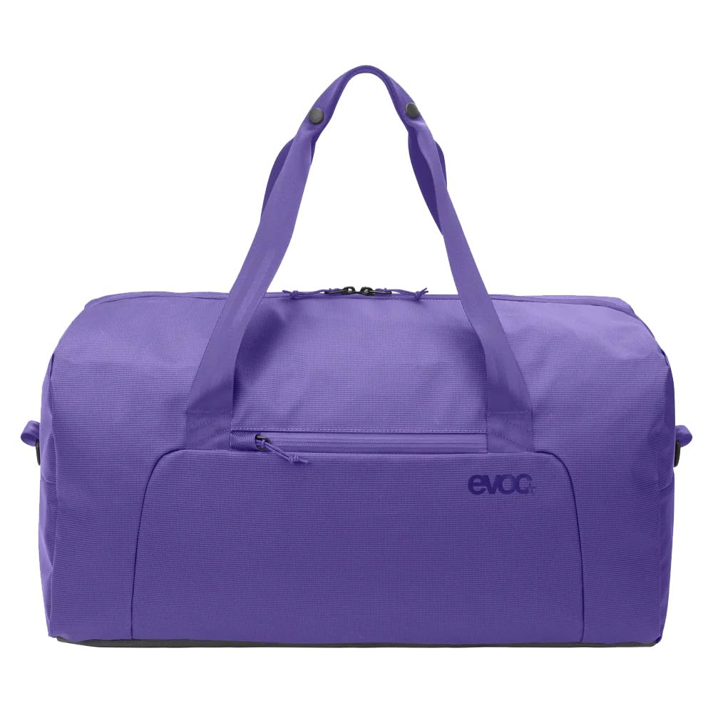 Torba podróżna EVOC WEEKENDER 40 (wodoodporna i odporna na zabrudzenia tkanina Tarpualin, z kieszeniami zewnętrznymi i wewnętrznymi, 40 l, waga: 720 g, wymiary: 55 x 26 x 28 cm), fioletowo-czarna