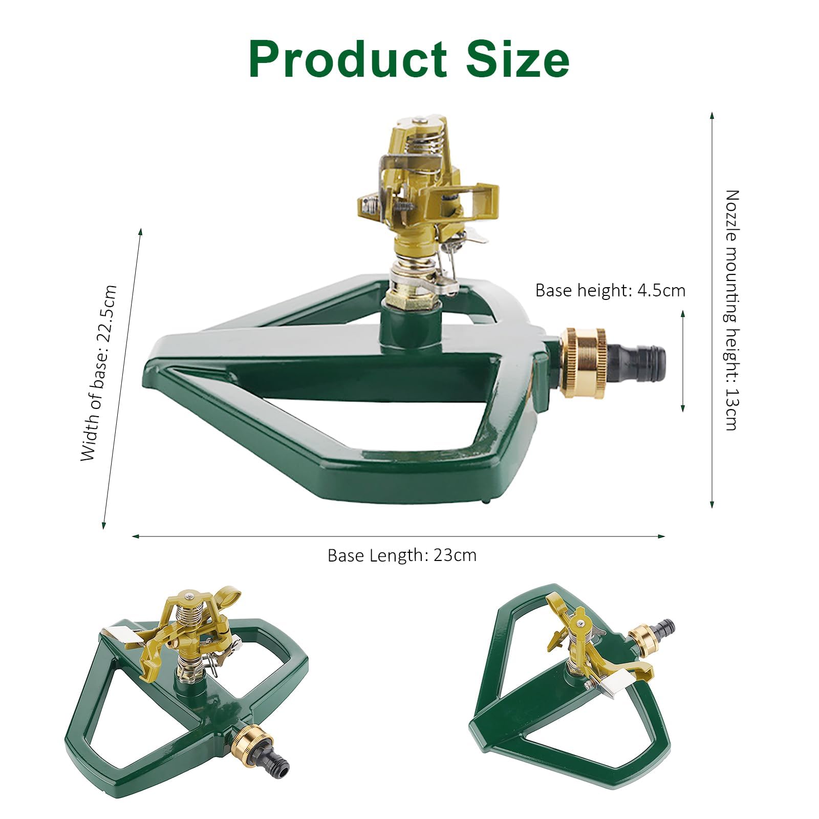 Aspersor Césped Giratorio 360 con Jardín Base Metal, Riego Automático para Jardín, Riego Oscilante Aspersor Césped para Sistemas de Riego, Riego Césped