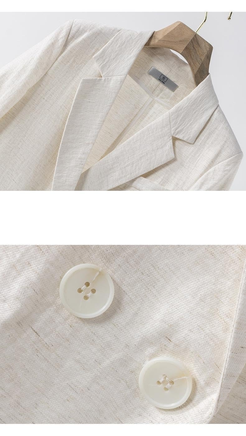 Blazer en Coton et Lin pour Femme Manches 3/4 Blazer Ouvert sur Le Devant Blazers Légers en Coton Décontractés pour Femme Vestes Cardigan D'Été avec Poches pour Le Travail et Le Bureau