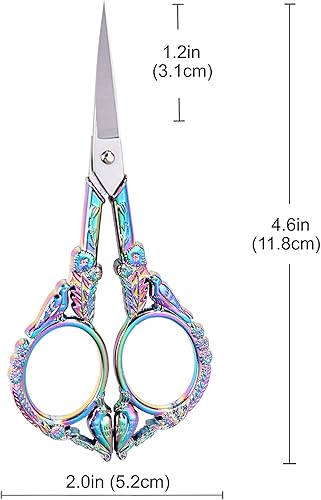 Miniatura 5 de YOUGUOM Tijeras de bordado de 4.6 pulgadas y tijeras de precisión pequeñas de 4.7 pulgadas vintage arcoíris para manualidades, obras de arte, hilo