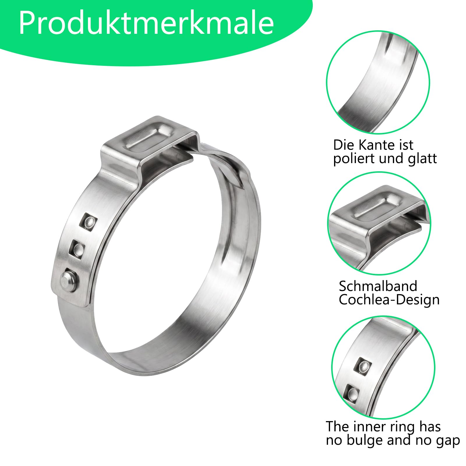 Schlauchschellen Set 180-teilig – 304 Edelstahl Einohr-Klemmen stufenlos (5,3-33,1 mm) mit robuster Ohrklemmenzange – Rostfreie Schlauchklemmen für KFZ, Wasser- und Kraftstoffleitungen
