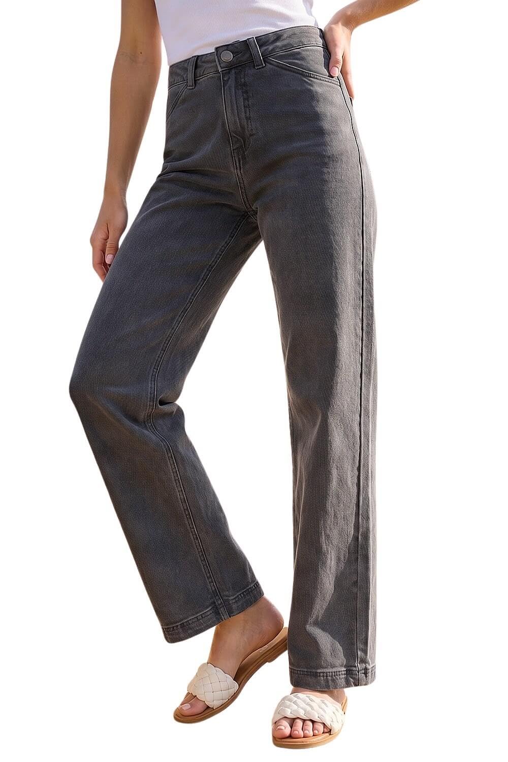 Roman - Women's Wide Leg Jeans - Cotton Blend - Charcoal - Size 14