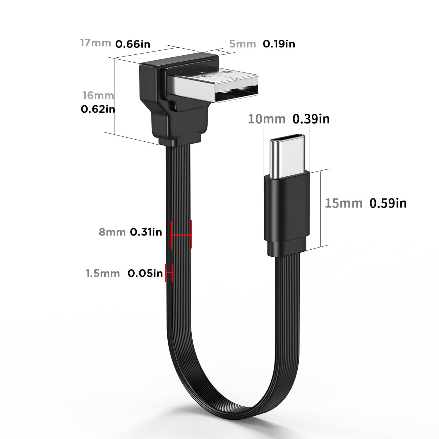 2 cables planos USB A a USB C de 90 grados en ángulo recto USB macho a macho, cable USB corto suave de 50.8 cm-50 cm (ángulo arriba + ángulo abajo)