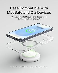 Belkin Magnetic Wireless Charging Pad 15W - MagSafe-Compatible Qi2-Certified Wireless Charger for iPhone 16 Series, Samsung Galaxy S25, AirPods, & More w/Non-Slip Base, Power Supply Included - White