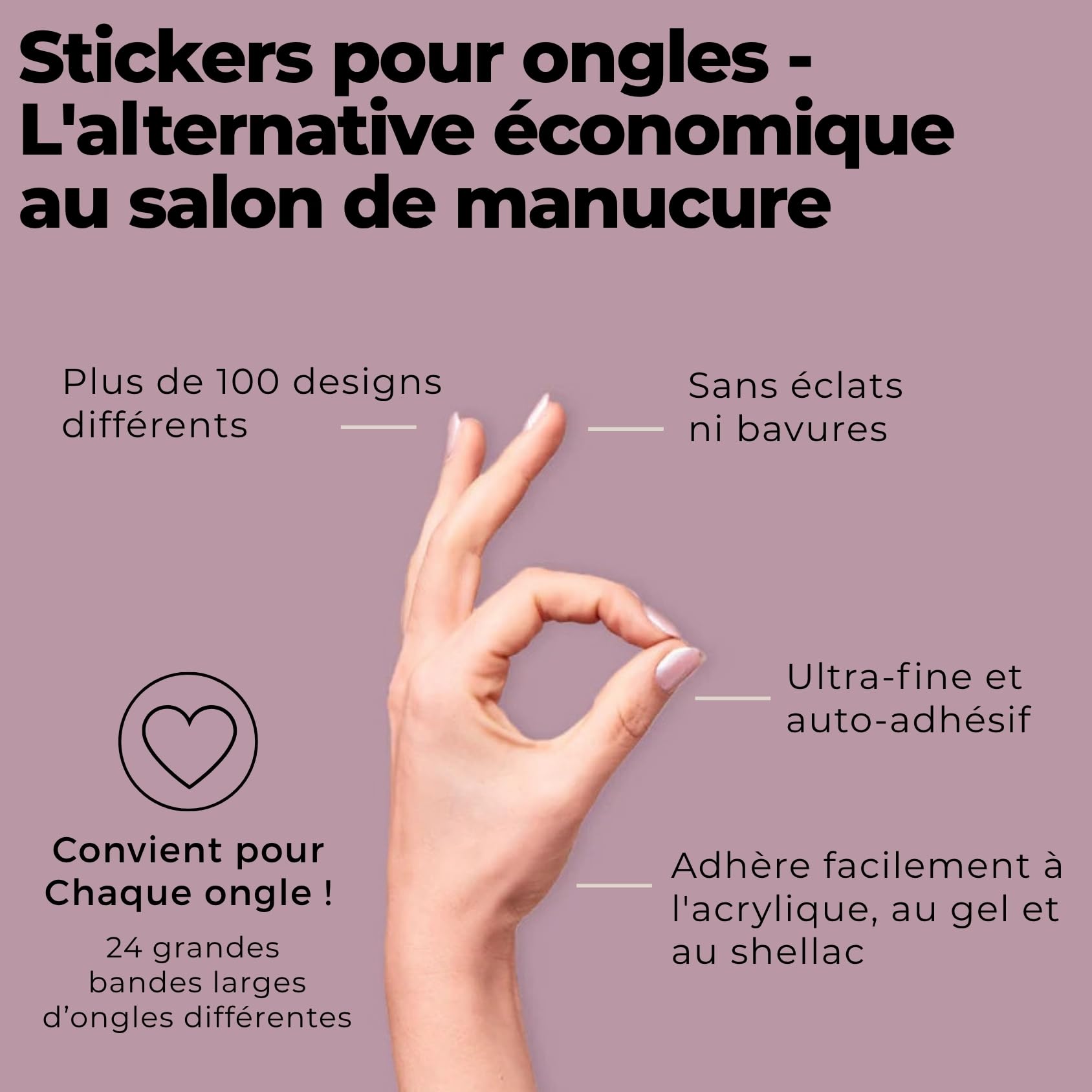 Original Miss Sophie Stickers pour ongles I Cotton Candy I 24 bandes de vernis à ongles ultra-fines I Pour les mains et des pieds I Tiennent sur les ongles naturels, sur de l'acrylique et du gel