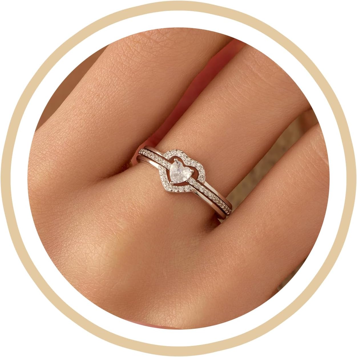 Stackable Heart Rings for Women 925 Sterling Silver Mother Daughter Rings Set for 2 Friendship Rings Promise Rings for Her Cubic Zirconia Eternity Engagement Wedding Band Ring Jewelry