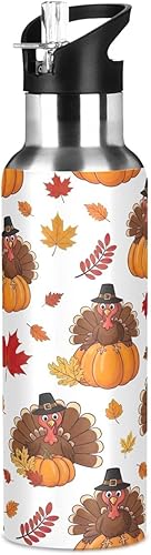 Miniatura 8 de BPA-Free Sport Water Bottle Insulated 20 Oz, Stainless Steel Vacuum Insulated Water Bottle for Gym Outdoor Travel School, Cartoon Turkeys Hats