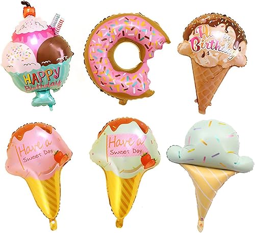 Miniatura 1 de Globos de helado Kawaii en forma de dona y helado de Mylar para fiesta de cumpleaños, baby shower, verano, decoración de fiesta de Hawaii, paquete