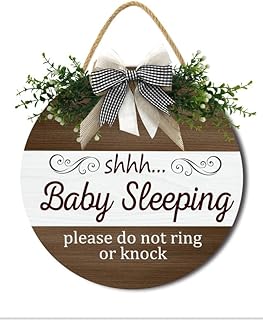 Ymaotrade Funny Baby Sleeping Hanging Sign Plaque, Do Not Knock Or Ring The Bell, Round Wooden Door Hanger for Baby Room, Nursery, Front Door, Door Knob Decor 12