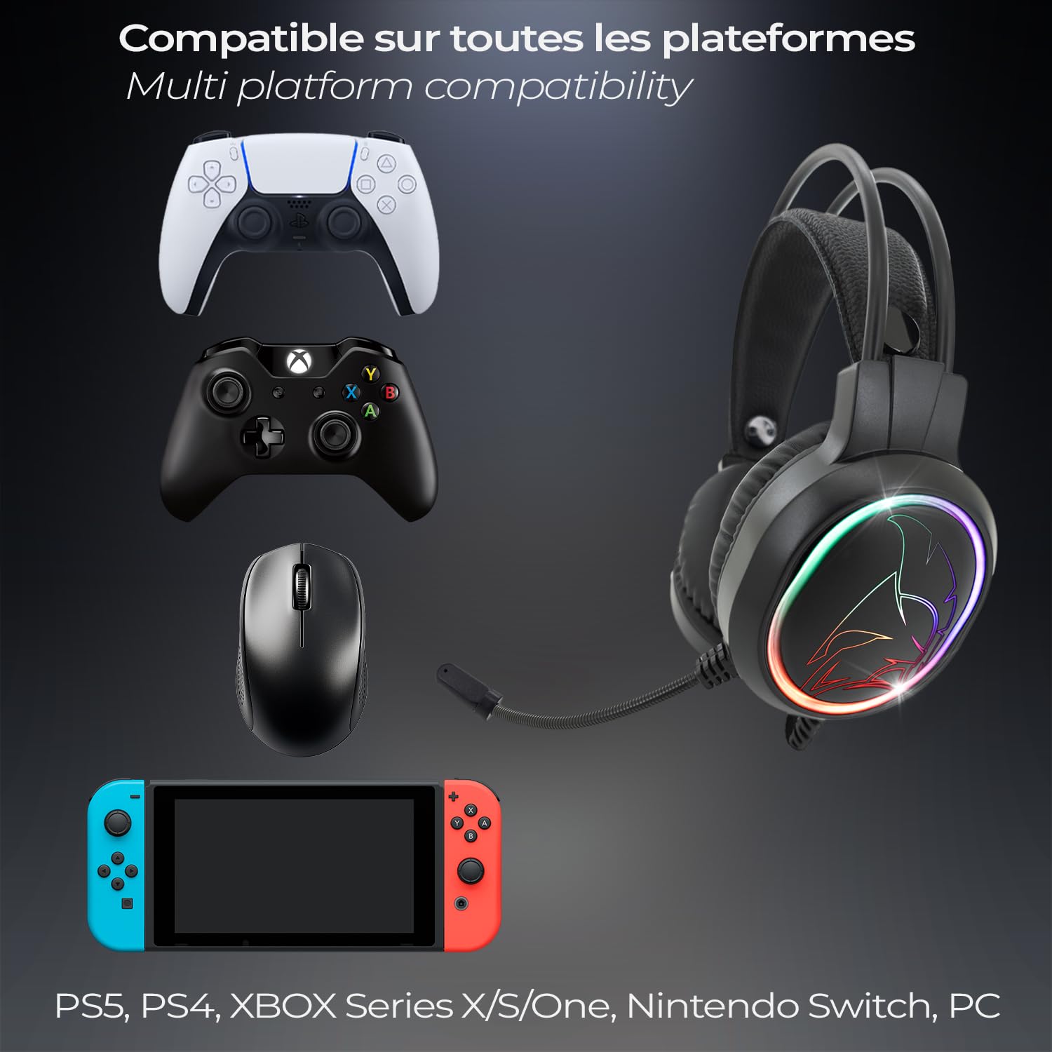 EMPIRE GAMING - 2024 Nowość- Icarus S17 Gaming Headset RGB - dla PS5, PS4, Xbox One/Series, PC, Mac, smartfony, tablety - Pilot - Dźwięk stereo High Definition - Elastyczny mikrofon - Czarny