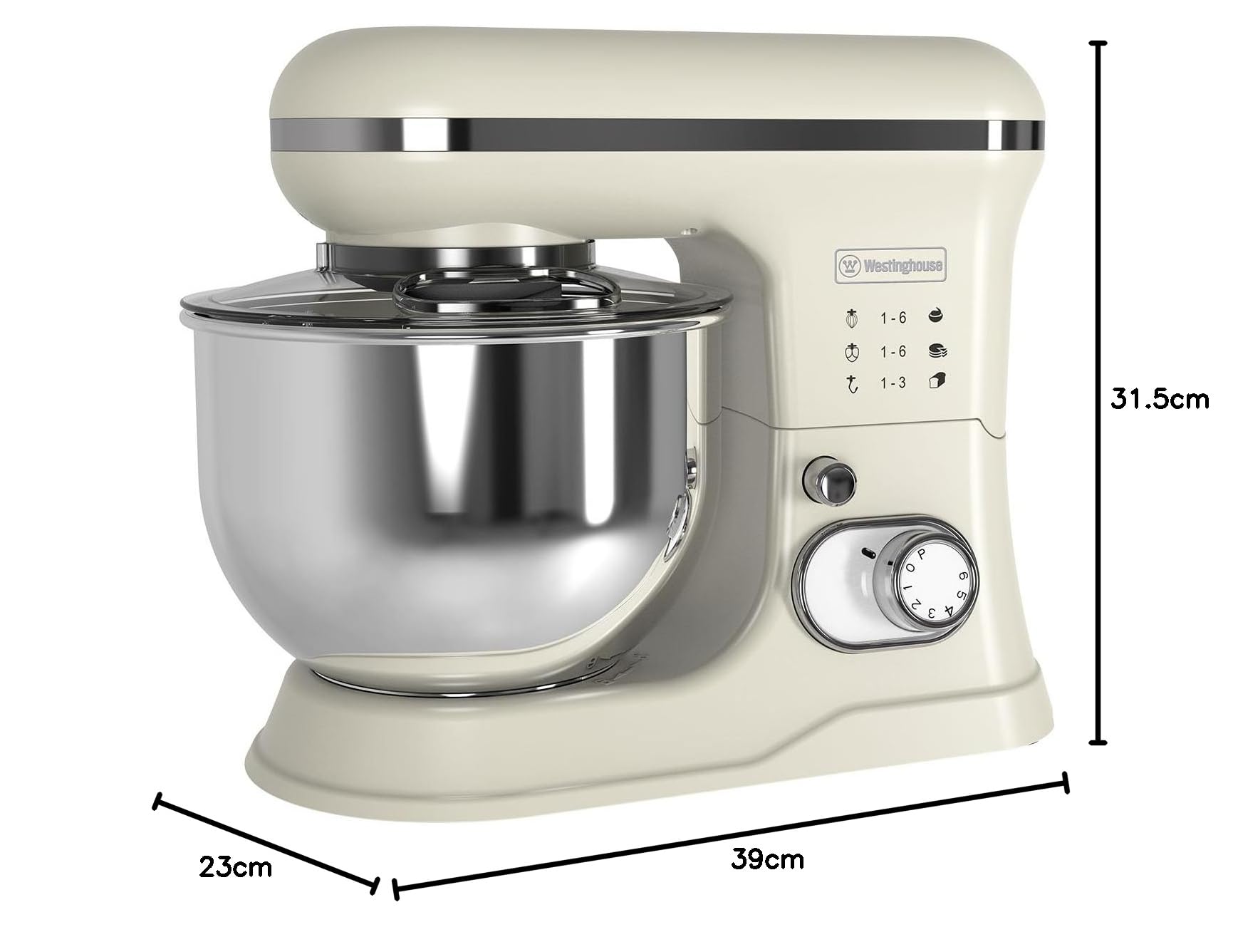 Batidora de pie Westinghouse Retro - 1200 W - Robot de cocina con bol de 5 l - Robot de cocina - Batidora de cocina - Procesador de alimentos - Beige