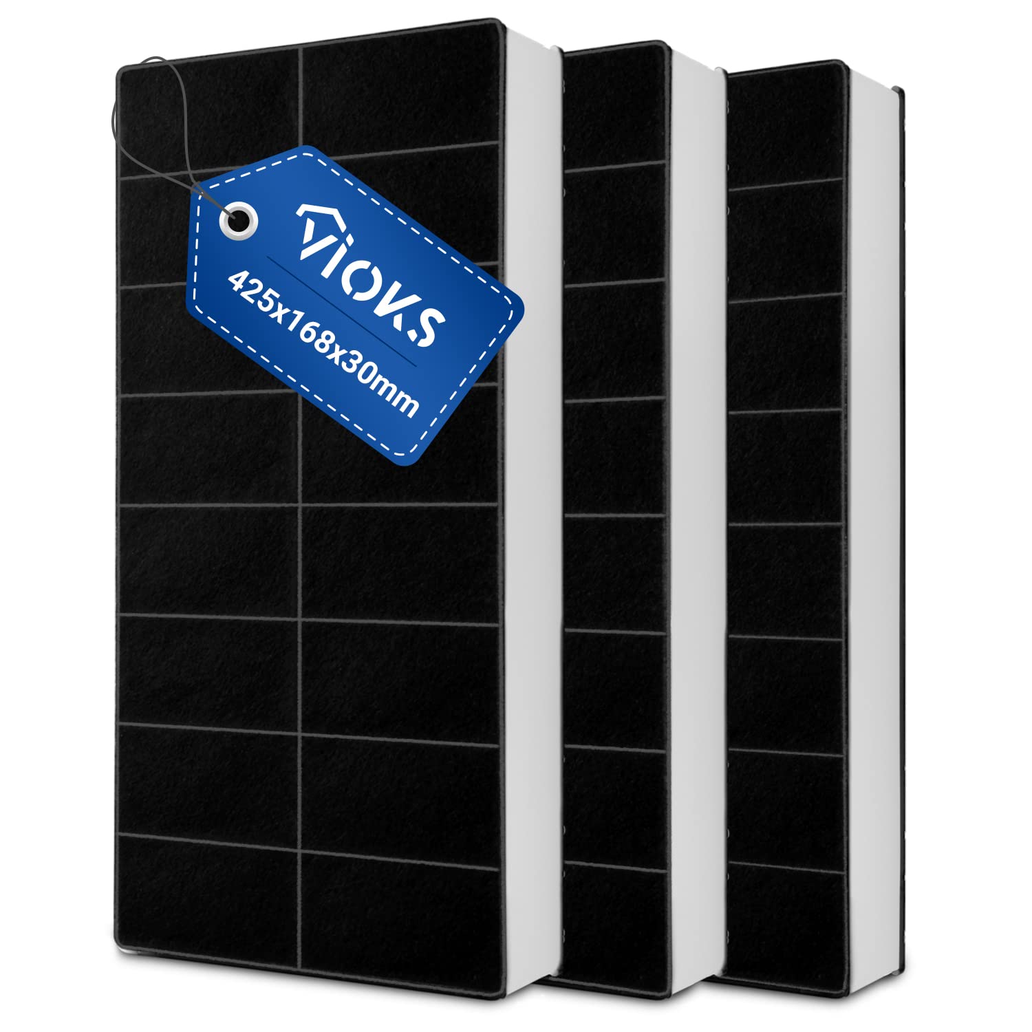 VIOKS Set di 3 filtri per cappa aspirante di ricambio per Neff 00296178, filtro a carbone, 430 x 175 mm, filtro a carbone attivo, cappa aspirante, filtro a carbone attivo, filtro a carbone attivo
