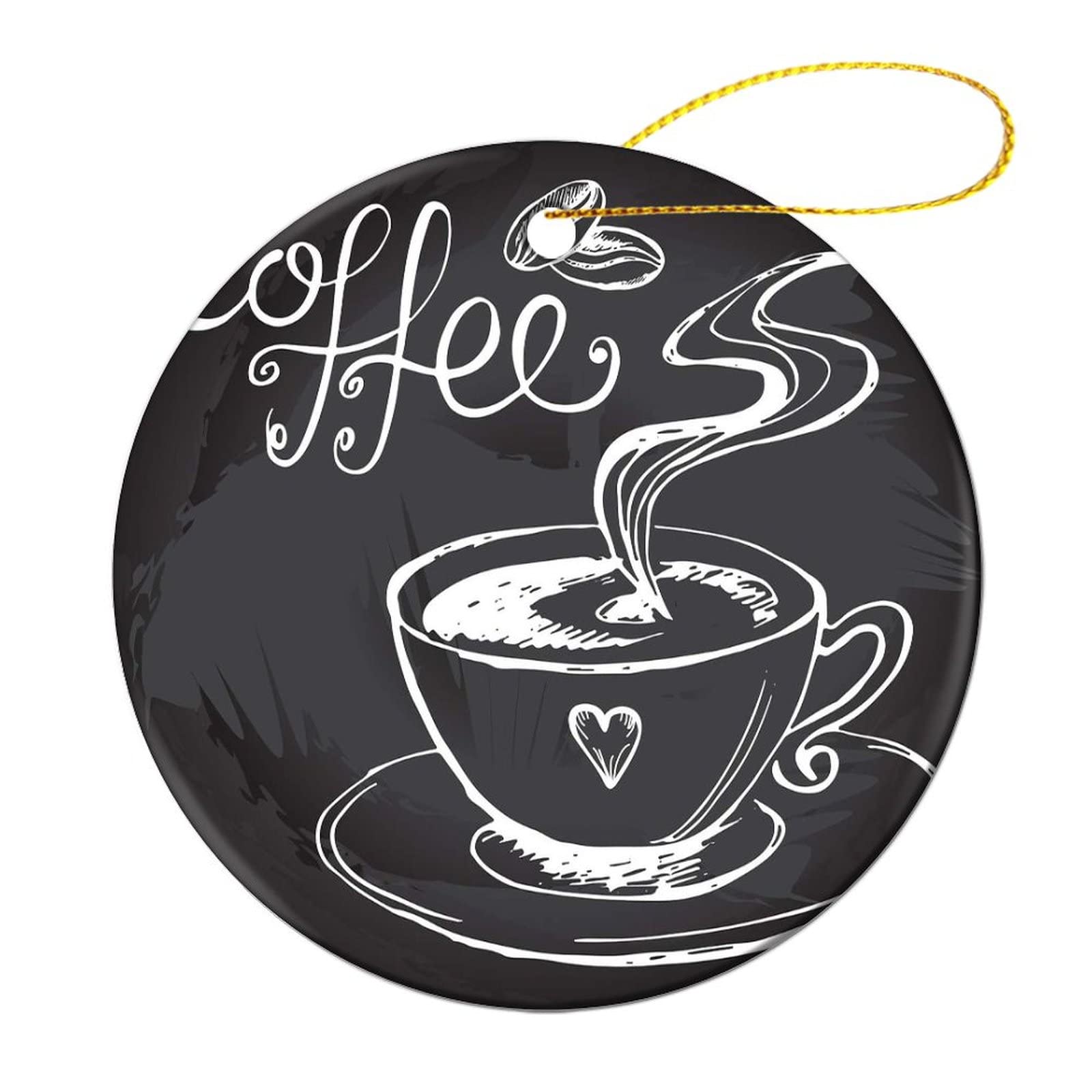 Ledong Nixile Trading Co., Lt Golden Bauble Cup Of Steaming Coffee Christmas Hanging Decoration Tree Decorations Ceramic Hanging For Home Party 7.3Cm