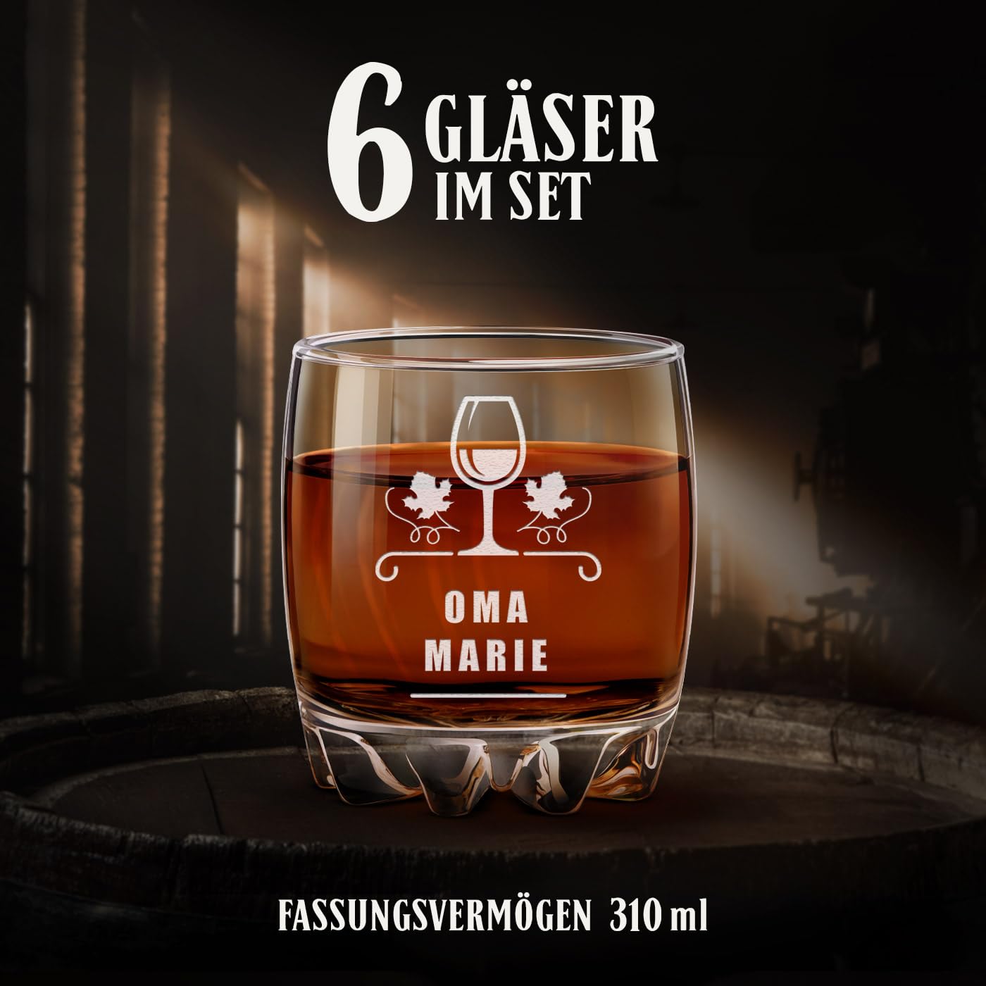 Maverton Whisky Karaffe mit Gravur, Globus mit Schiff, 850 ml + 6 Gläser