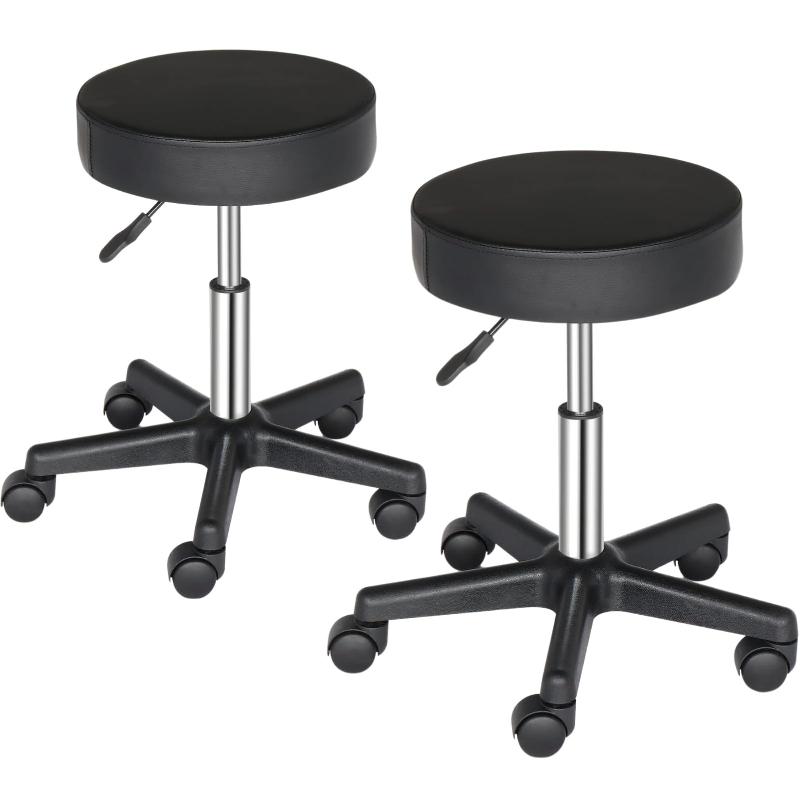 Sgabello PU Ruote Regolabile 46-61cm 2pz | 2 pezzi sgabello in pelle PU, ruote, altezza 46-61cm regolabile, per bar, casa, parrucchiere, ufficio