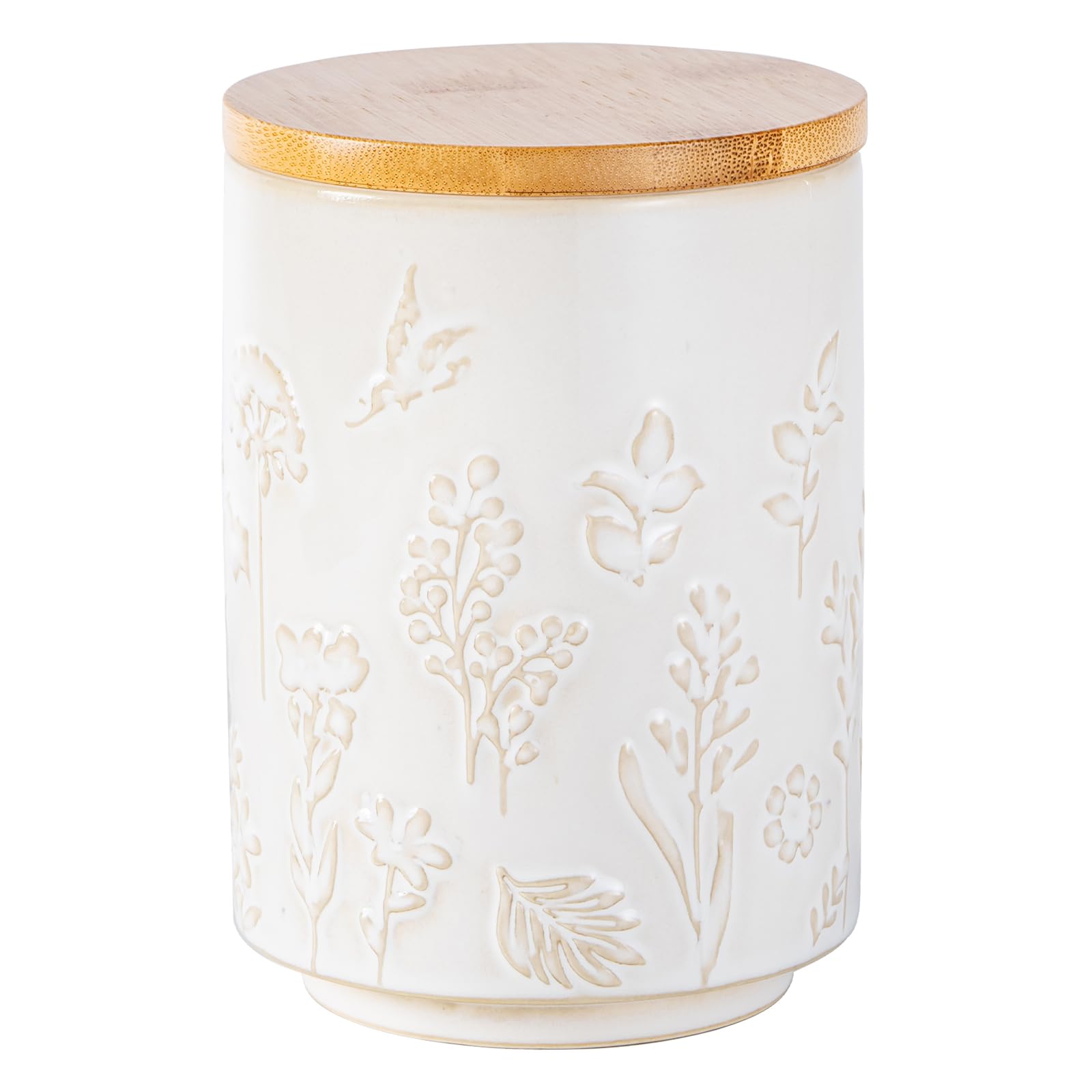 TEATALK Ceramic Canister with Airtight Lid, Cookie & Coffee Canister for Countertop, Food Storage Jar for Sugar, Tea, Matcha, Candy, Coffee Bean Container - 30 Fl Oz, Flower Butterfly