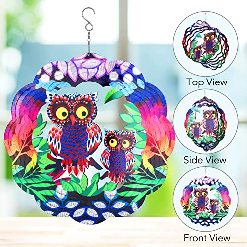 Wind Spinners For Yard And Garden - Outdoor Indoor Metal 3D Wind Sculpture Colorful Outside Hanging Owl Decor Kinetic Art Decorations Ornaments For Patio Porch Backyard (12 Inch) #TOP3