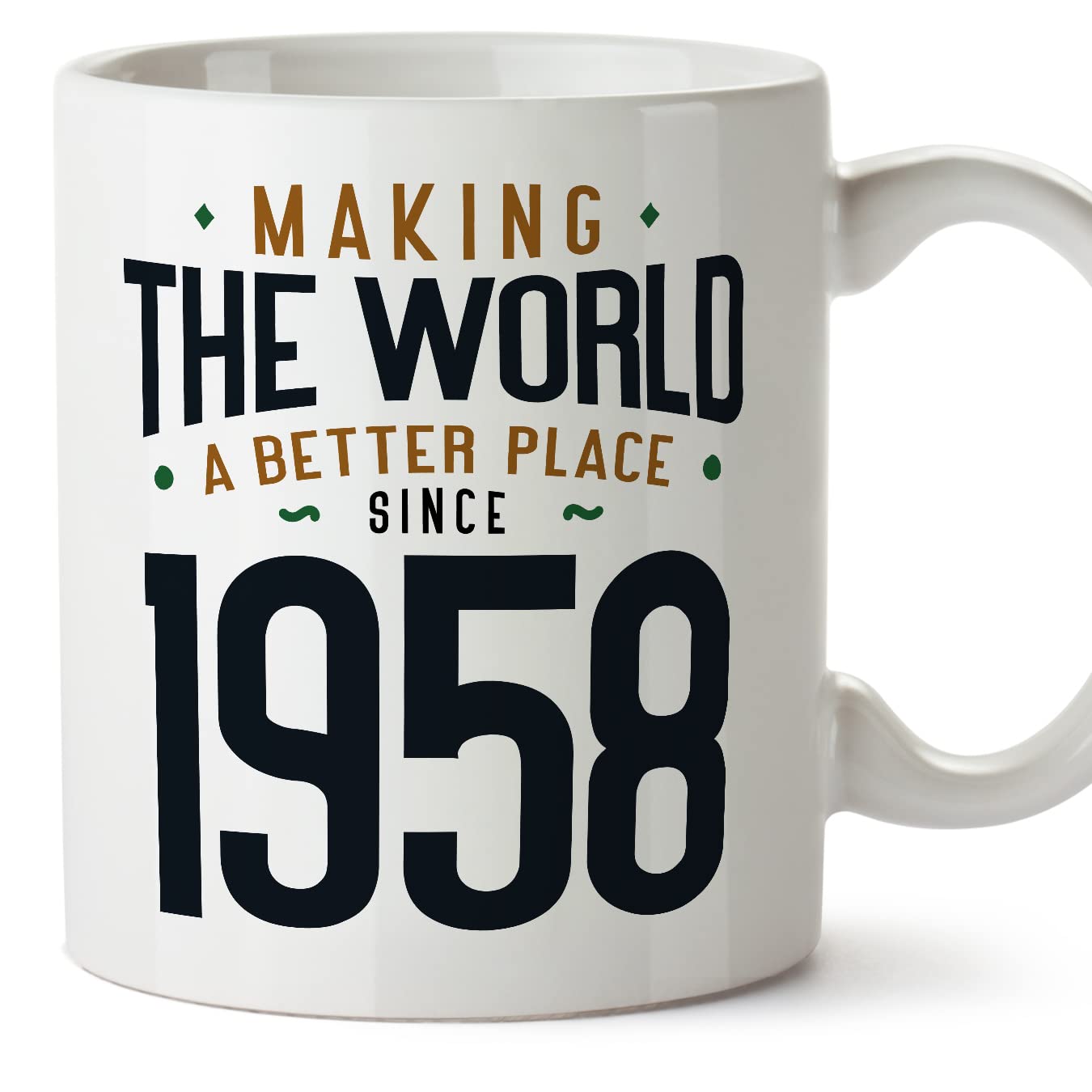MUGFFINS 1958 Birthday Mug - in English - Making the World a Better Place - Funny Anniversary Present - 11 oz — image 1