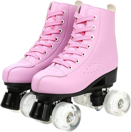 Miniatura 4 de Gets Patines con Ruedas para Mujeres y Hombres con 4 Ruedas que se Iluminan para Interiores y Exteriores, Patines de Cuero PU de Caña Alta para