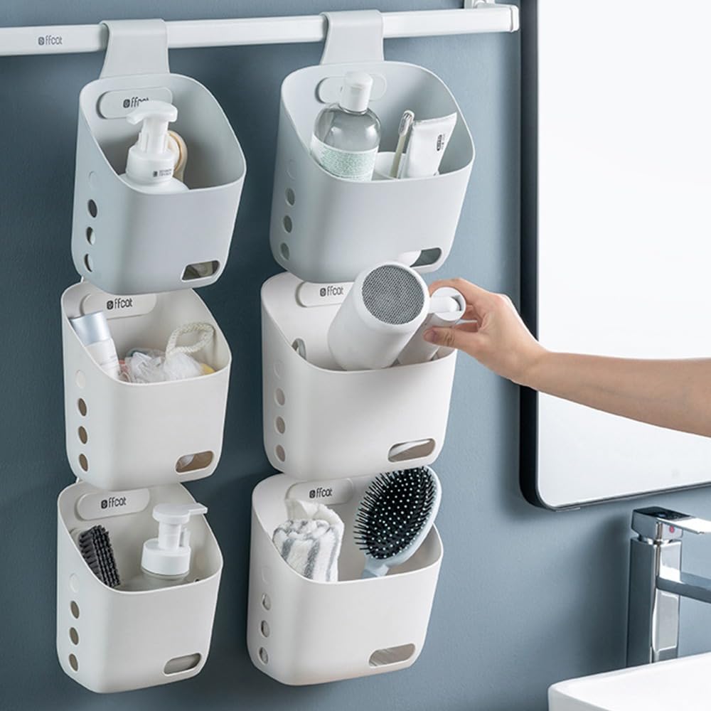 Cesto sospeso in plastica piccolo con gancio, piccolo cesto sospeso impilabile, con gancio e foro di drenaggio, vaso da fiori da appendere per il bagno