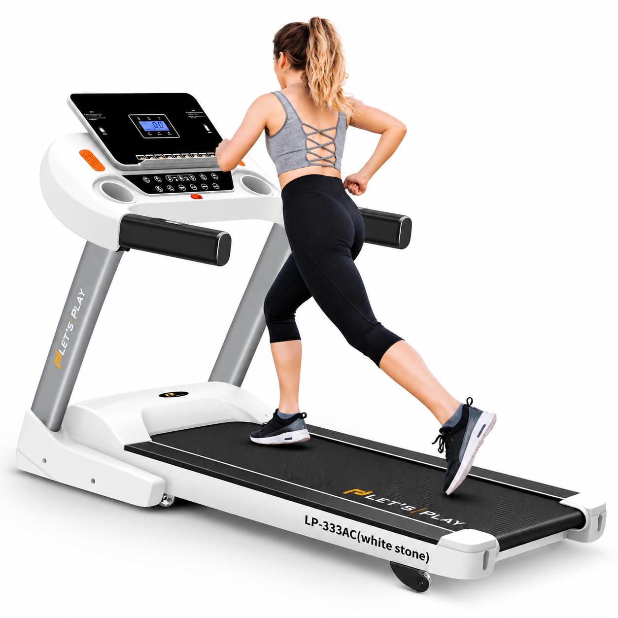 Let's Play® LP-333 6hp Peak Ac Motor Auto Incline Treadmill for Home Foldable Use I 16 Km Max Speed, Heart Rate Sensor, 12 Present Program, 140kg Max User Weight [5 Years Motor Warranty]